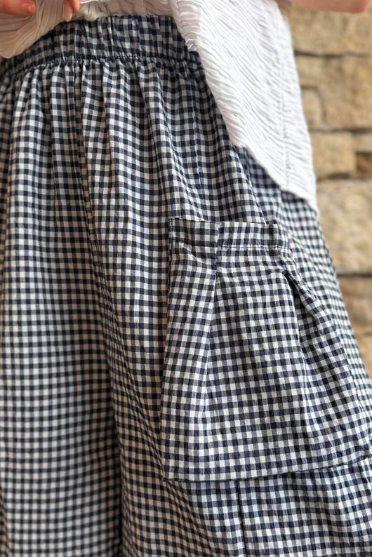Arbi Gingham Pocket Culotte Pant Navy
